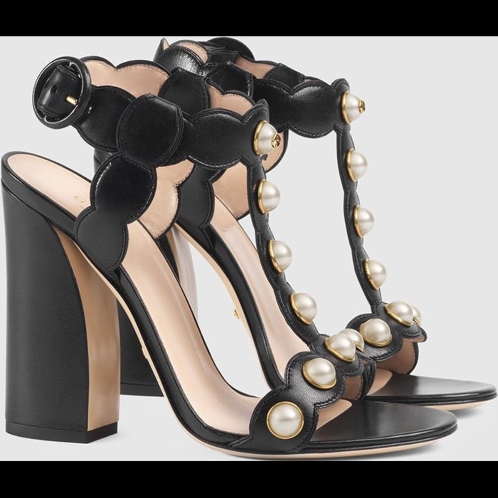 Gucci “Willow” Peyton Logo and Pearl Embellished Heels